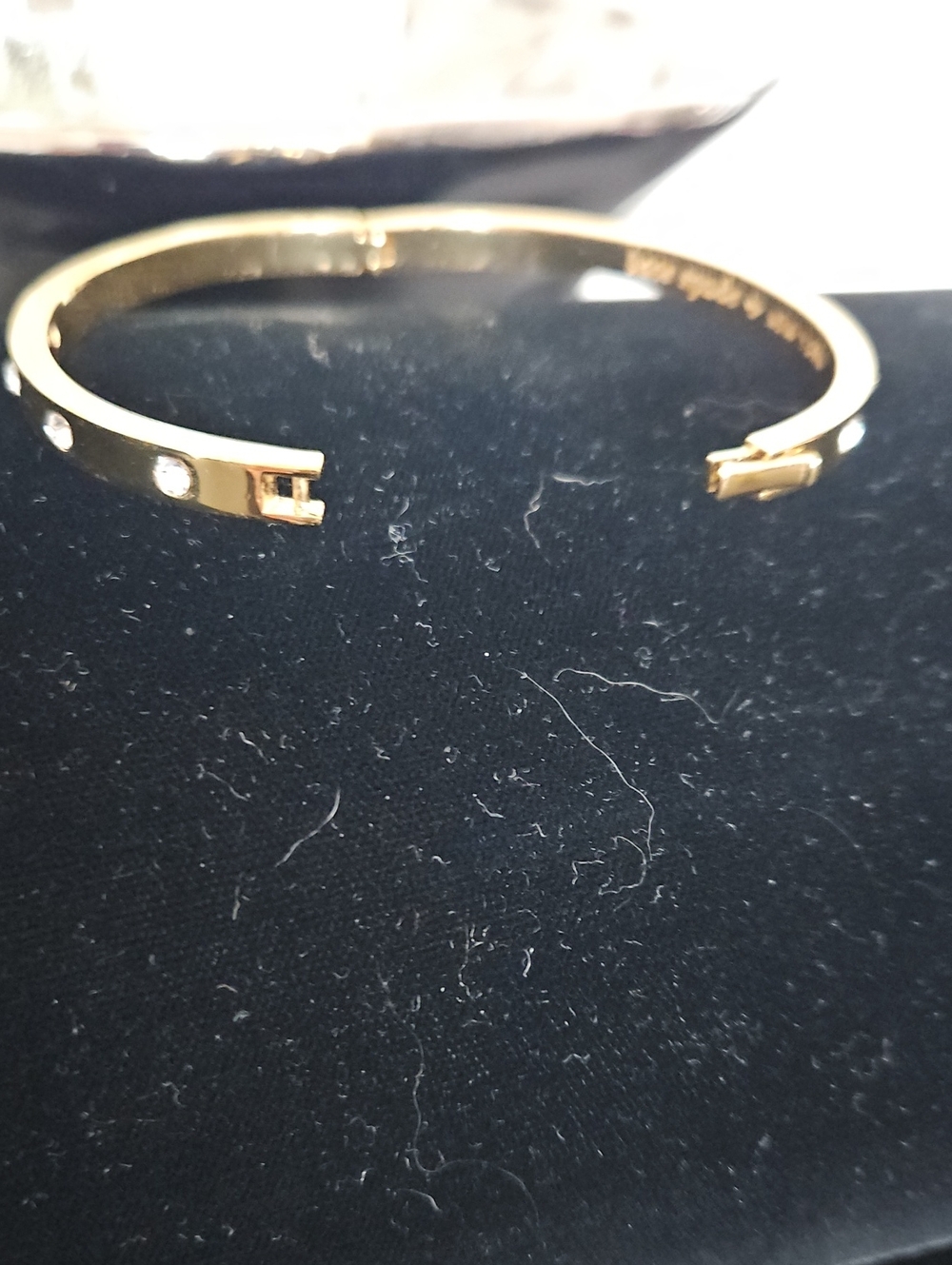 kate spade Gold W/ Rhinestones Bangle Bracelet, Hinge Clasp, EC, Includes Dusty - Picture 5 of 8